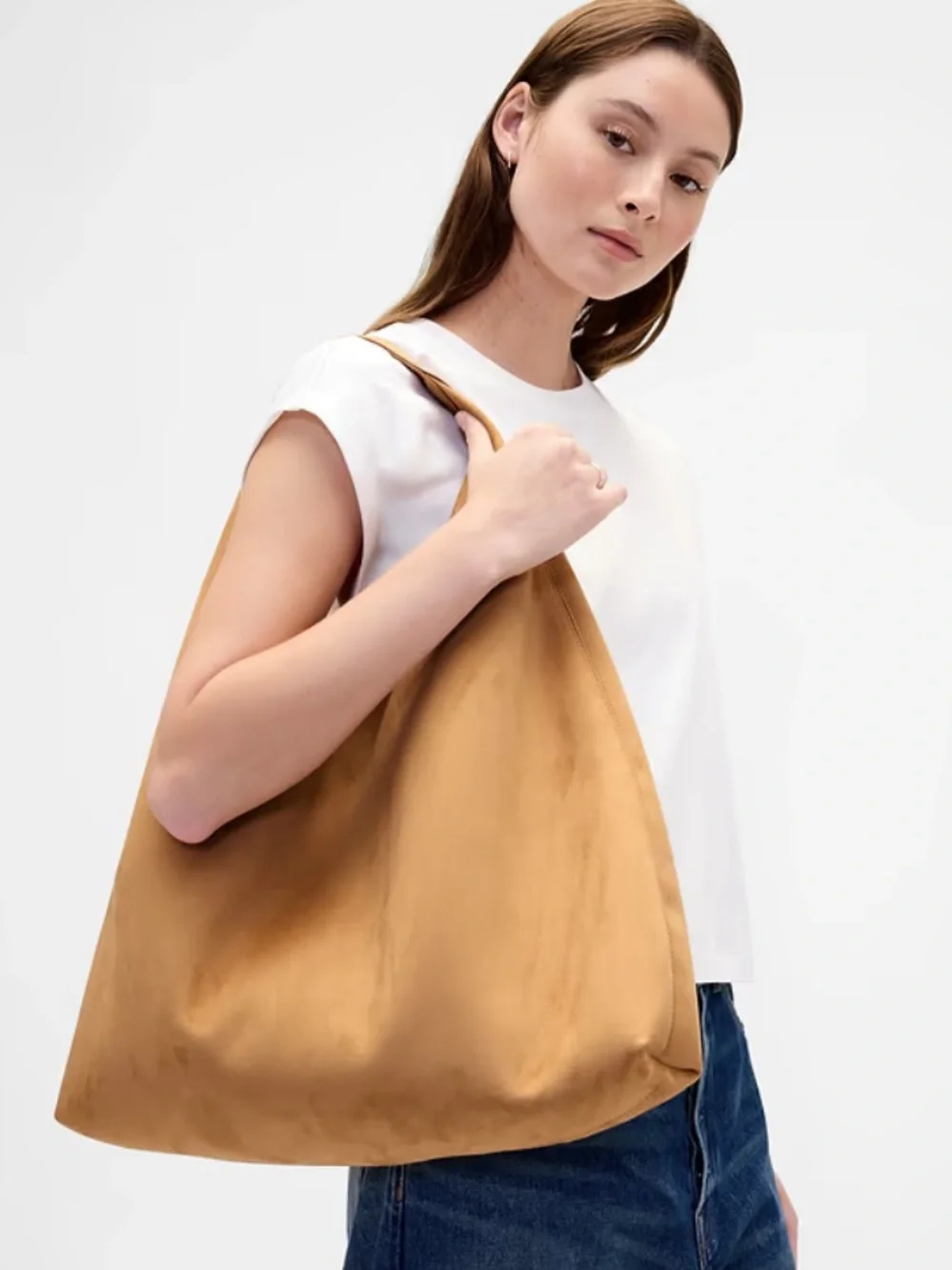 NWT GAP Vegan Suede Slouchy Tote  (Honey Brown )
